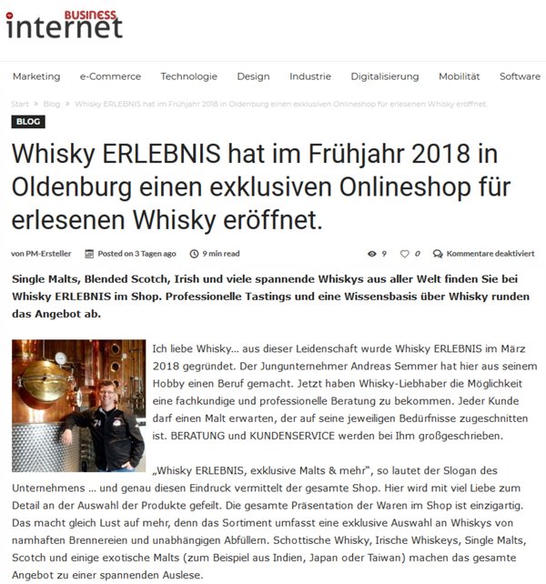 Pressebericht über Whisky ERLEBNIS