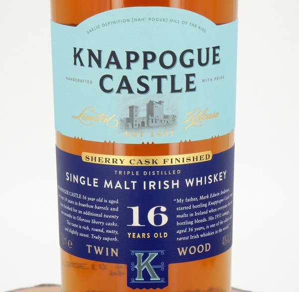 Knappogue Castle 16 Jahre Twin Wood Sherry Cask Finished 40% (Irland / Irish Whiskey)