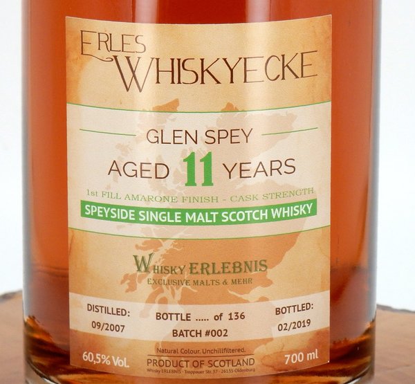 Glen Spey 11 Jahre 2007/2019 Erles Whiskyecke Batch #002 60,5% 0,7L (Whisky Erlebnis)
