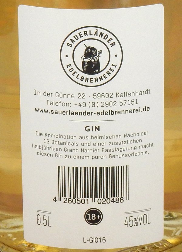 Sauerländer Edelbrennerei Gin 45% (Grand Marnier Fasslagerung /Deutschland)
