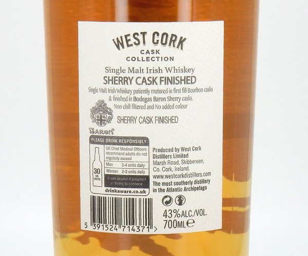 West Cork Single Malt Sherry Cask Finish 43% (Irland / Irish Whiskey)