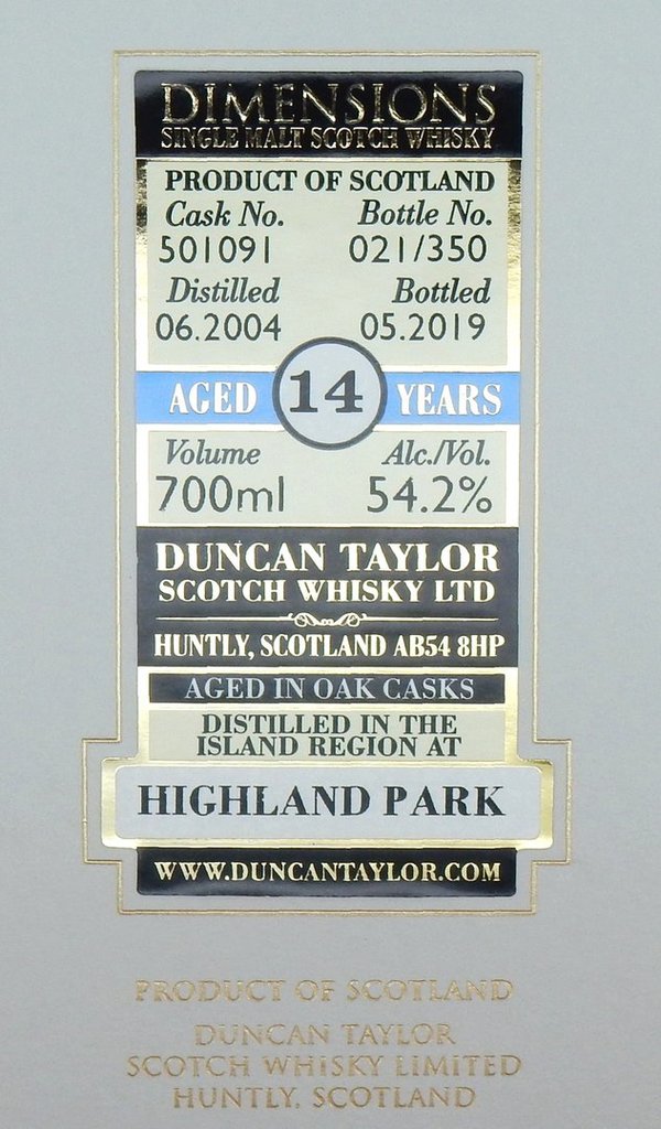 Highland Park 2004/2019 14 Jahre Dimensions #501091 54,2% (Duncan Taylor)