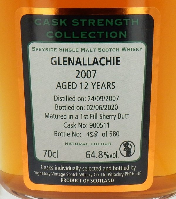 Glenallachie 2007/2020 1st Fill Sherry Butt #900511 64,8% (Signatory Vintage)