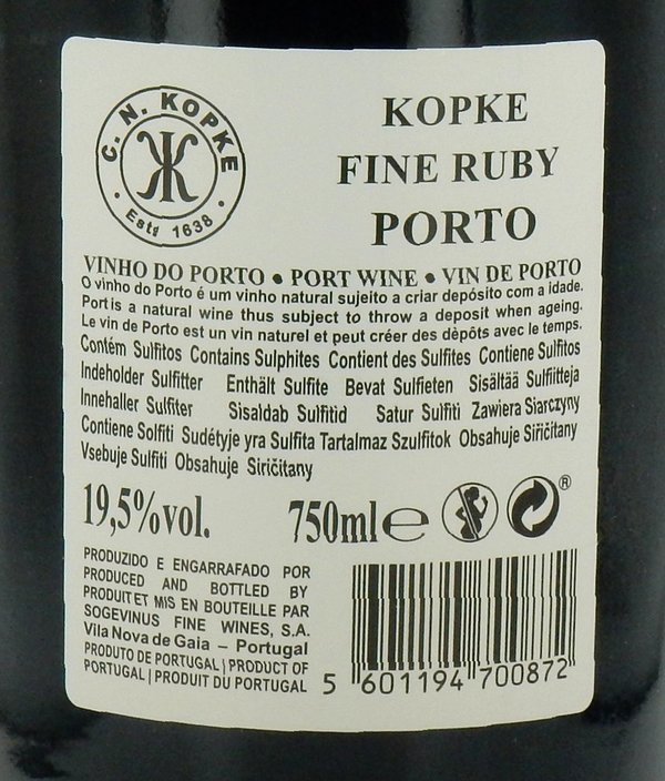 Kopke Fine Ruby Porto 19,5% (Stark / Portwein)
