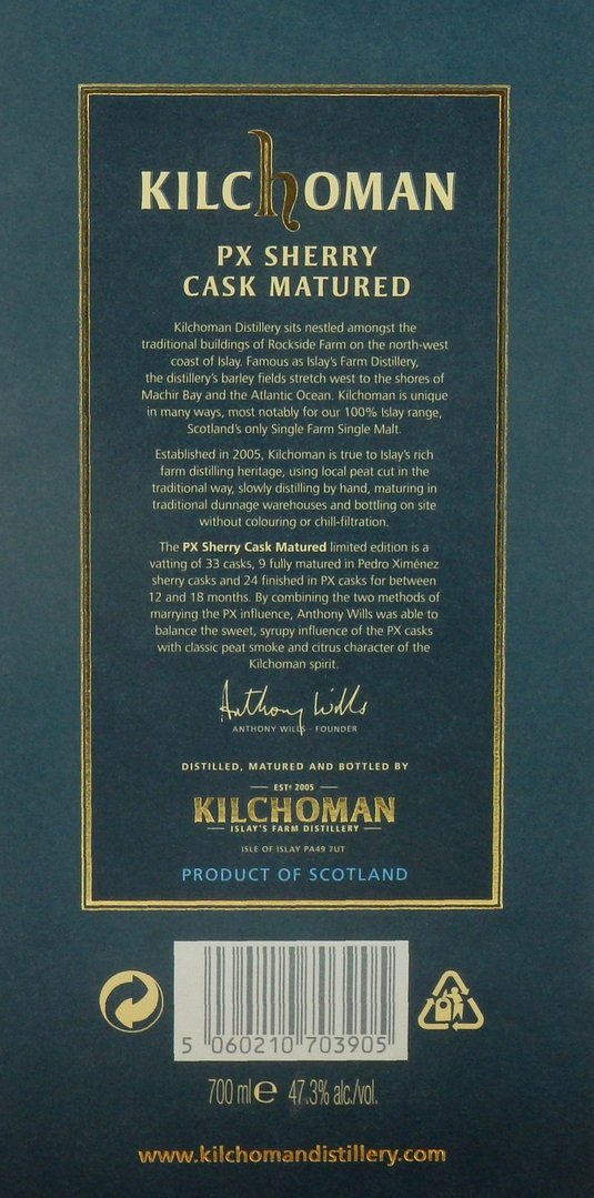 Kilchoman PX Sherry Cask Matured Islay’s Farm Distillery Limited Edition 47,3% (2021)