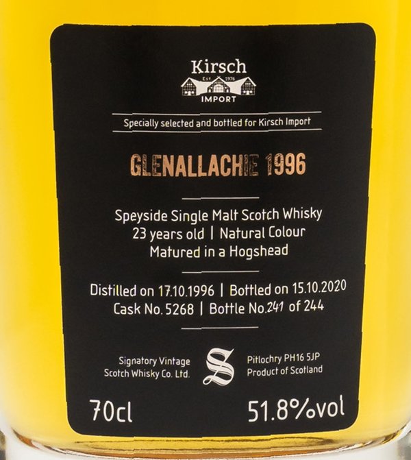 GlenAllachie 1996/2020 Hogshead #5268 51,8% (Exclusiv Kirsch/Signatory Vintage)